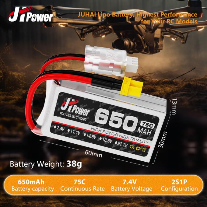 Juhai 650mAh 7.4V 2S 75C LiPo Battery for FPV ドローン